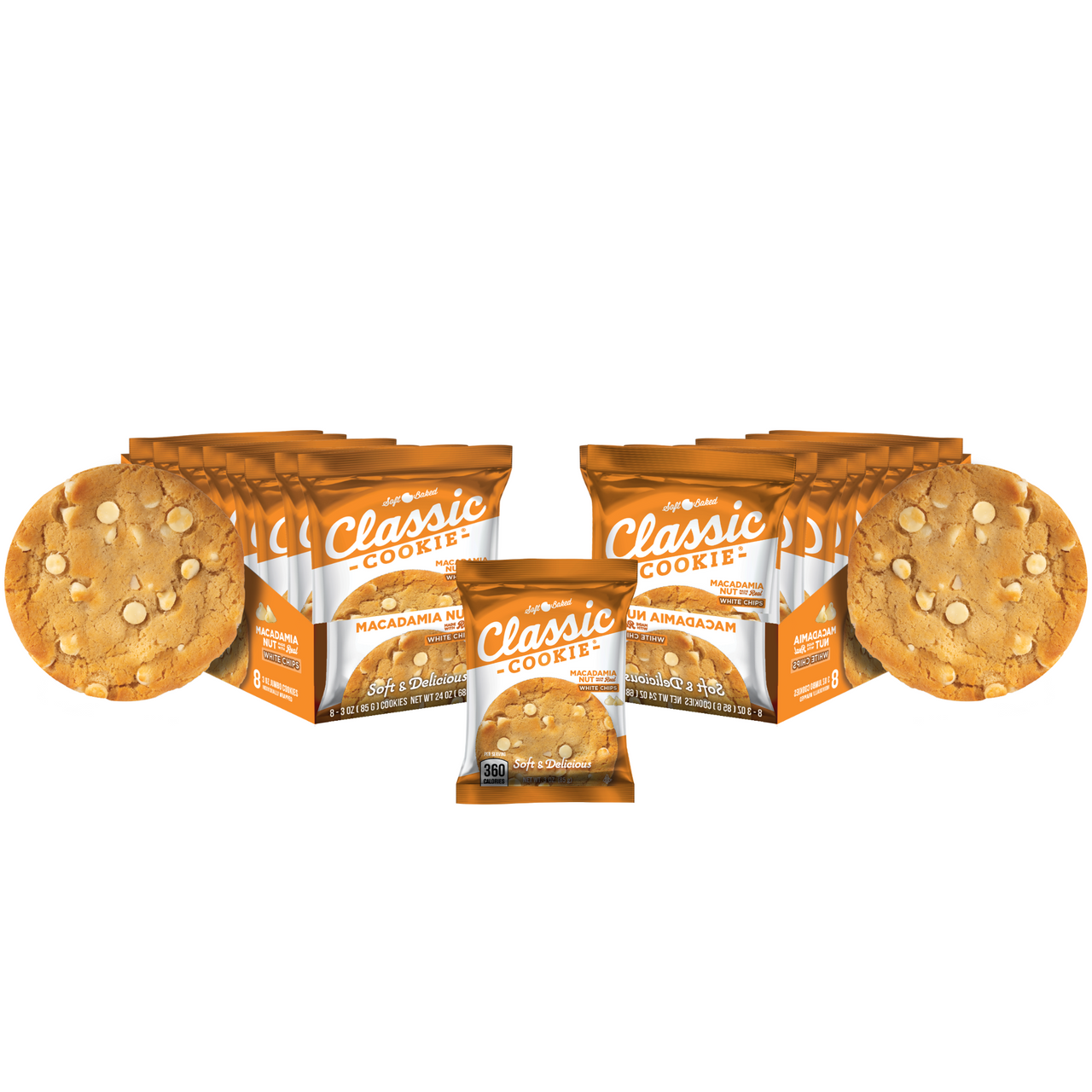 Classic Cookie Soft Baked Macadamia Nut Cookies made with White Chocolate Chips, 2 Boxes, 16 Individually Wrapped Cookies