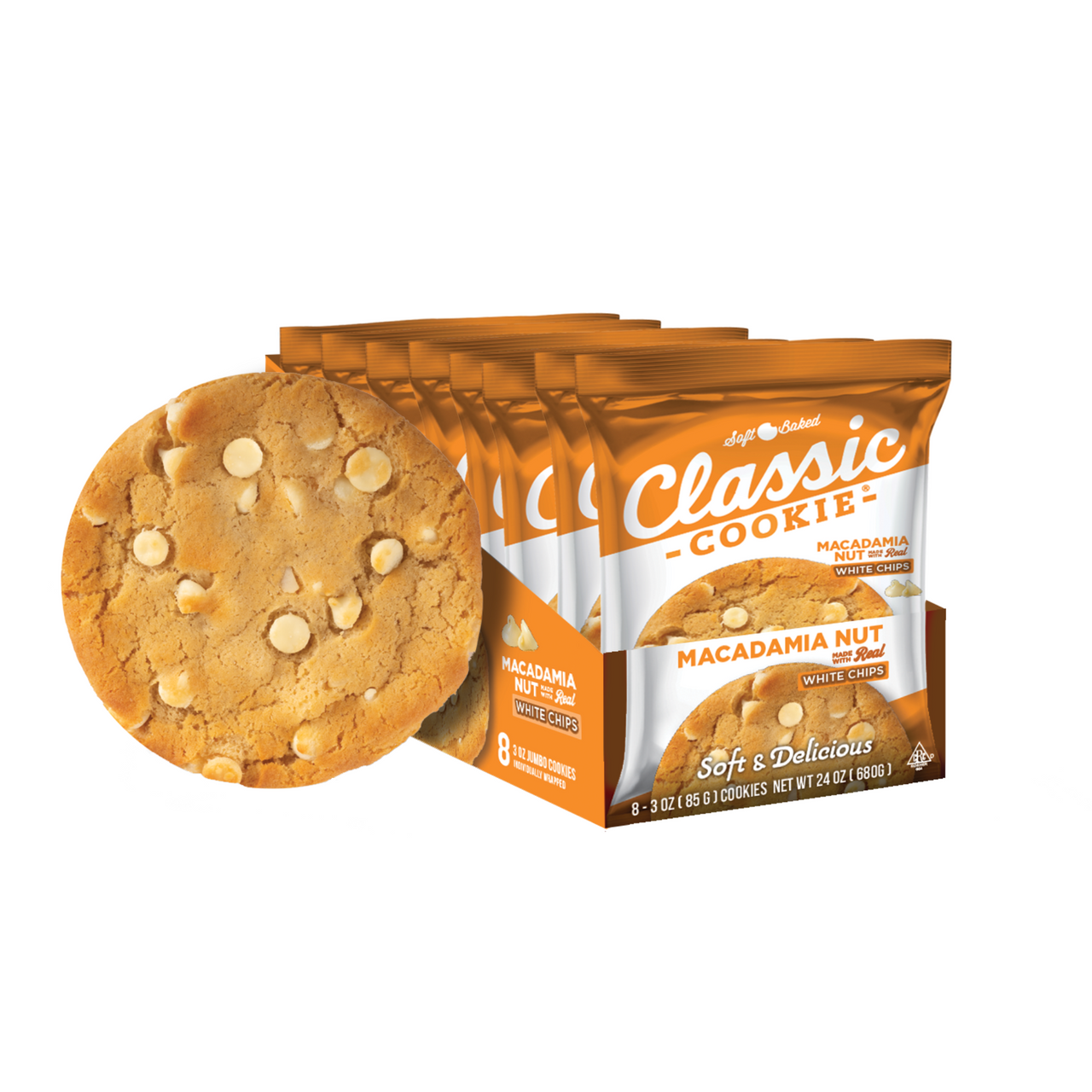 Classic Cookie Soft Baked Macadamia Nut Cookies made with White Chocolate Chips, 2 Boxes, 16 Individually Wrapped Cookies