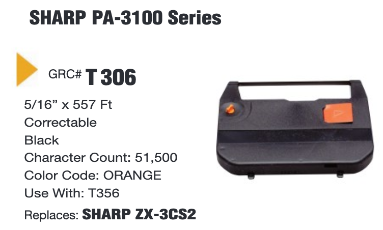 GRC Compatible Sharp PA-3100 Series Ink Ribbon (Black) (T306)