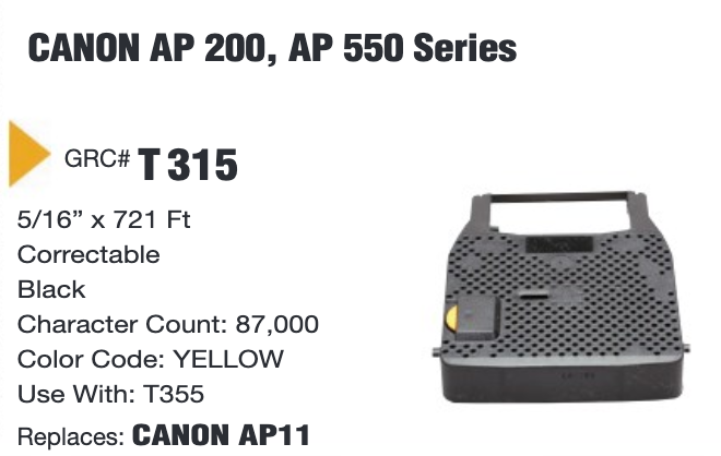 GRC Canon AP 200, AP 550 Series Ink Ribbon (Black) (T315)