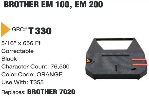 GRC Compatible Brother EM 100, EM 200 Ink Ribbon (Black) (T330)