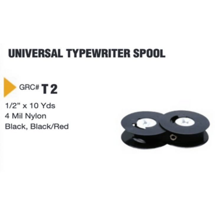 GRC T2BR universal black and red typewriter ink ribbon on dual spools for manual typewriters